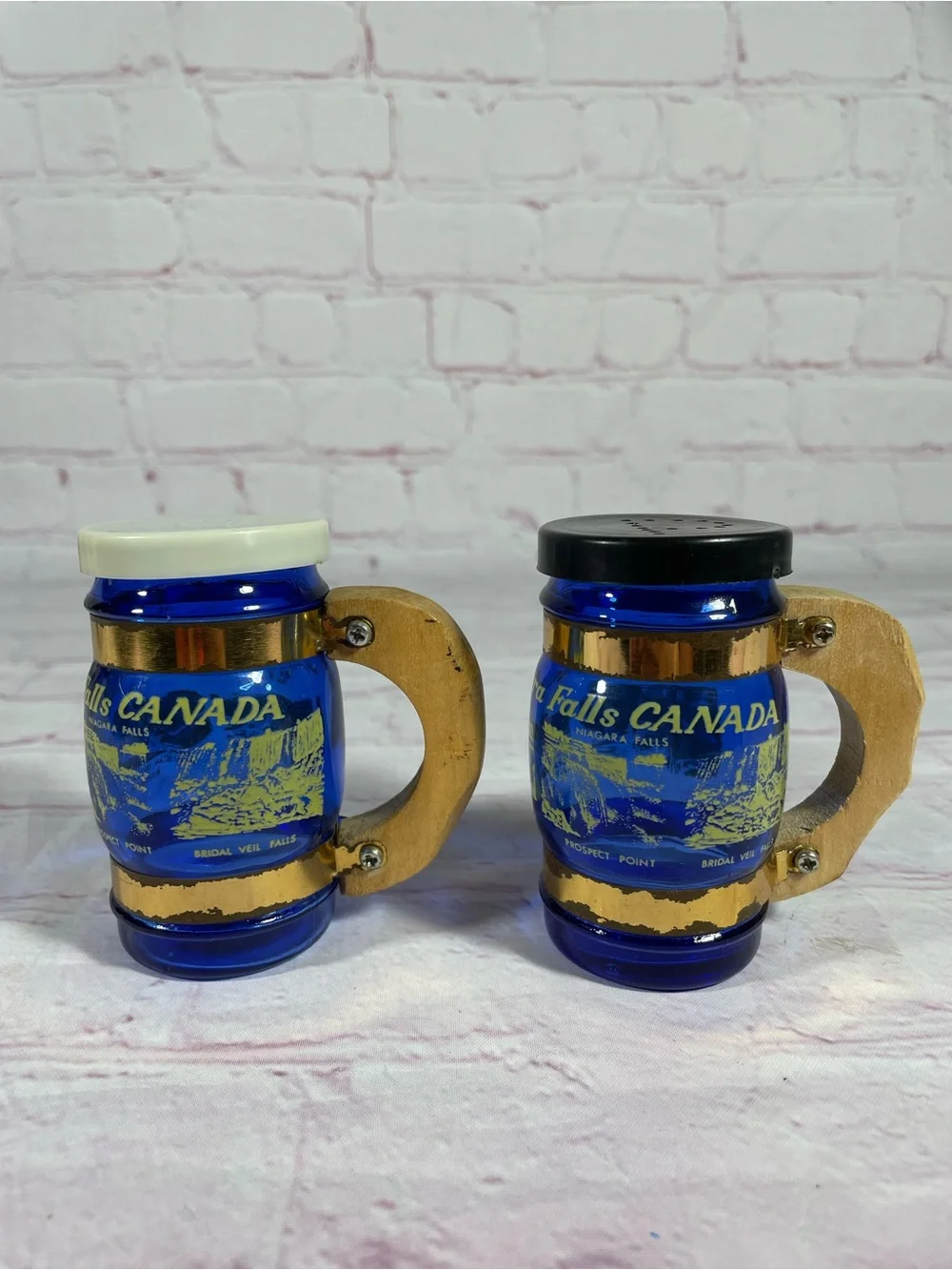 Vintage Niagara Falls Canada Cobalt Blue Glass Salt and Pepper Shaker Pair